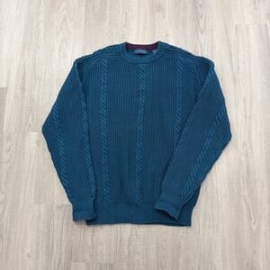 Vintage Claybrooke Cable Knit Sweater Extra Large Teal Crewneck 90s Fisherman